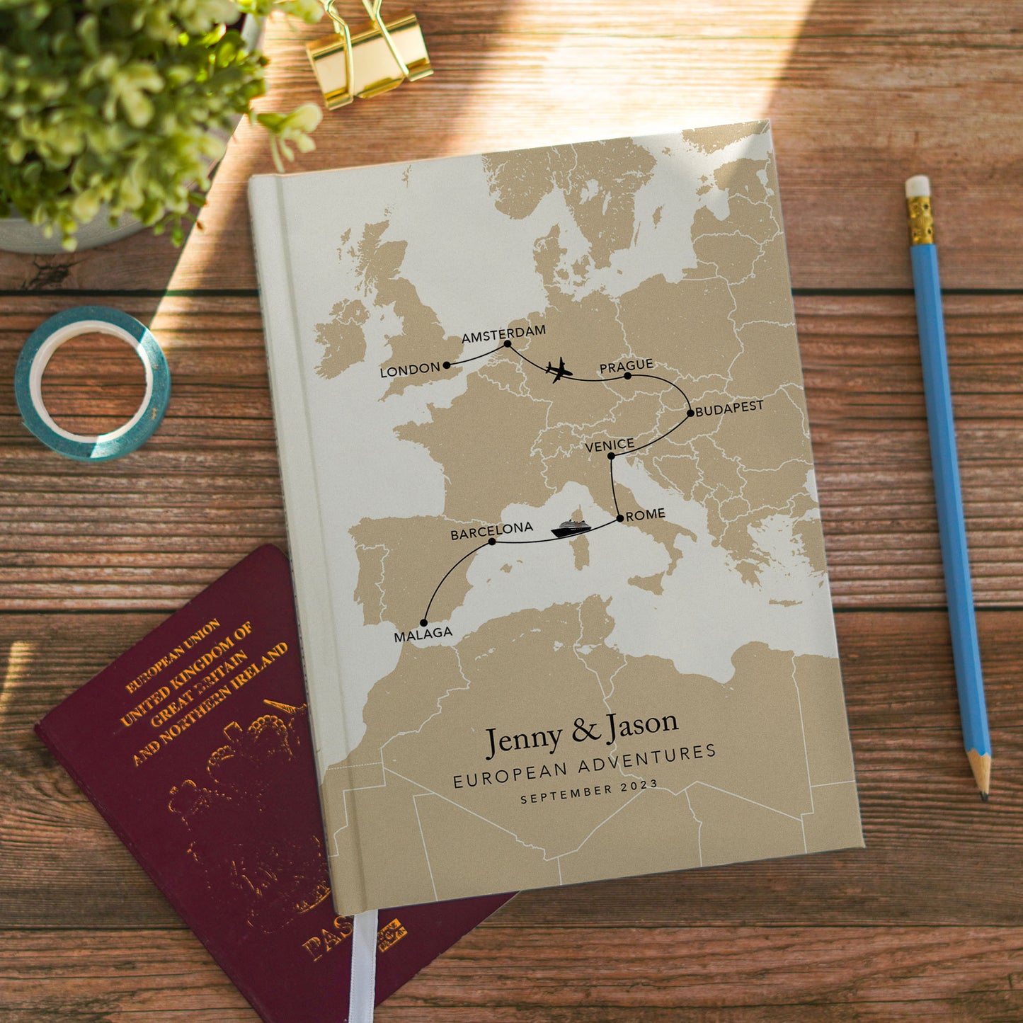 Custom Map Europe Personalised Travel Journal