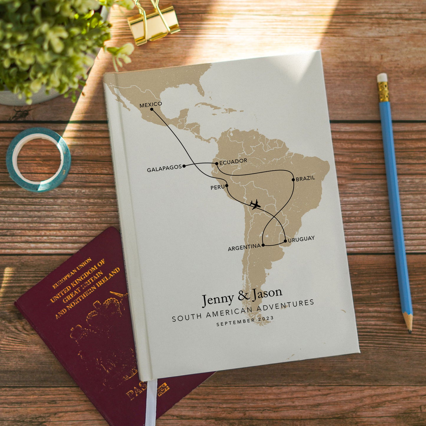 Custom Map South America Personalised Travel Journal
