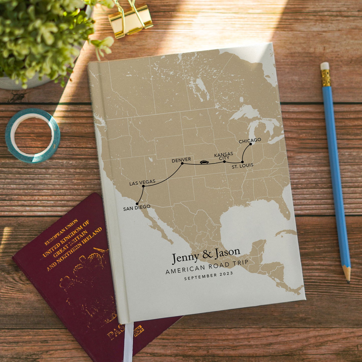 Custom Map USA Road Trip Personalised Travel Journal