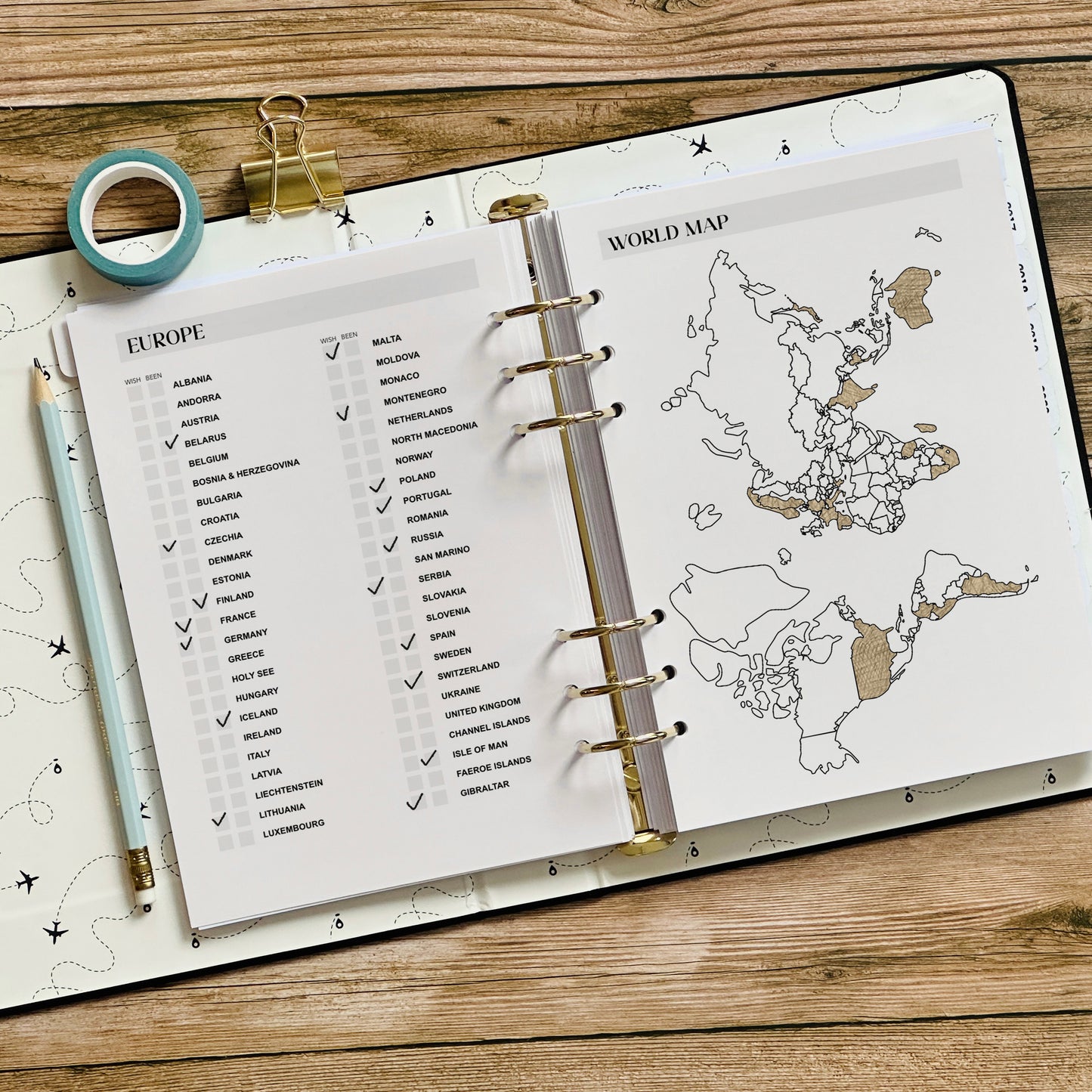 Been/Bucket List & Been Map Ultimate Travel Journal Insert