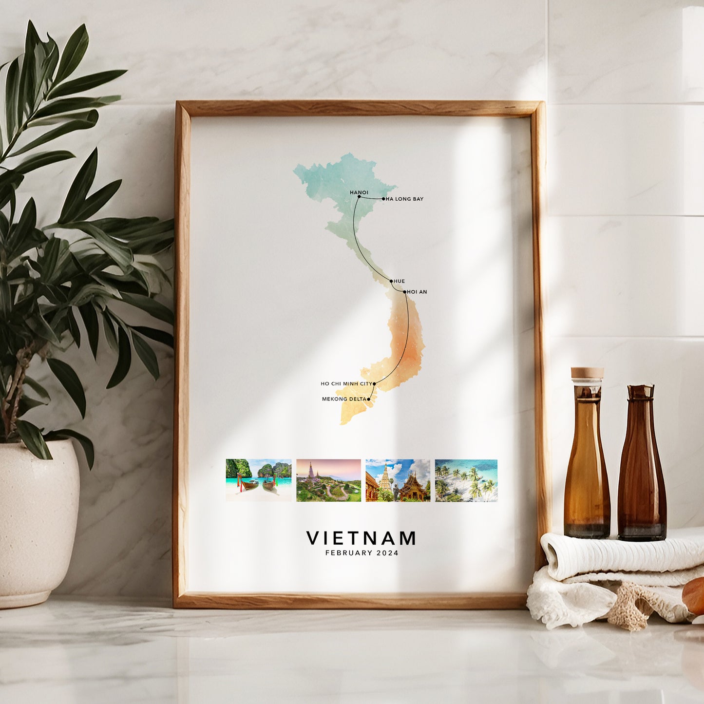 Vietnam Personalised Travel Map Print with Photo Collage