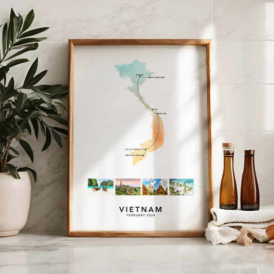Vietnam Personalised Travel Map Print with Photo Collage