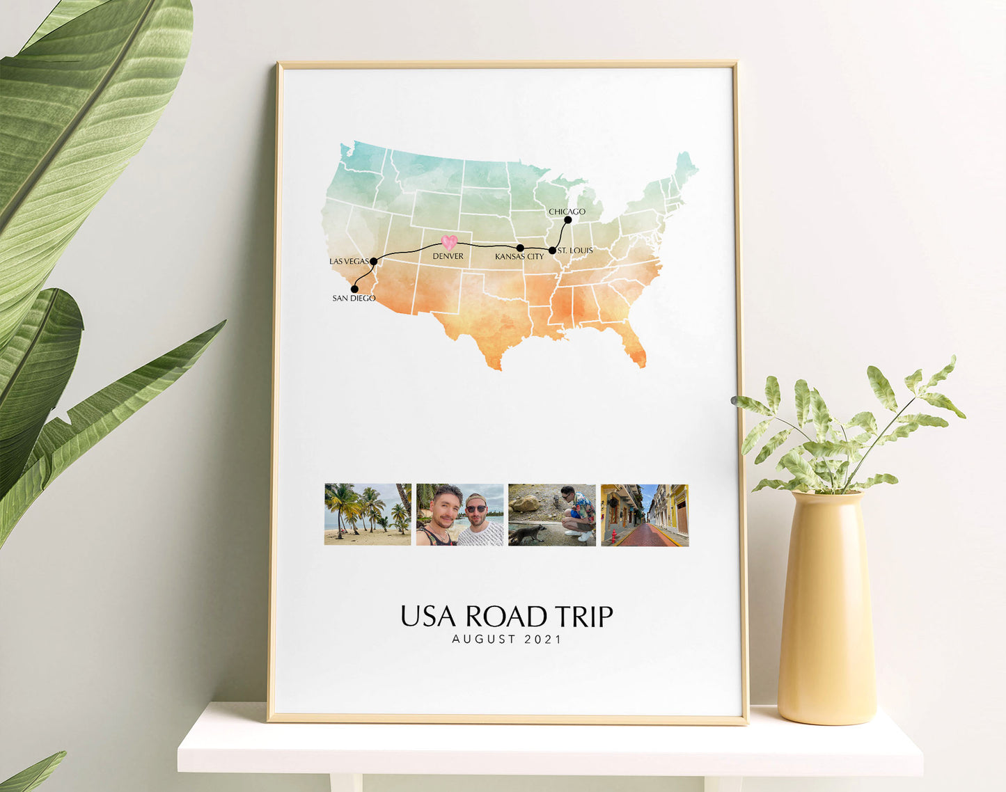 USA Personalised Travel Map Print with Photo Collage