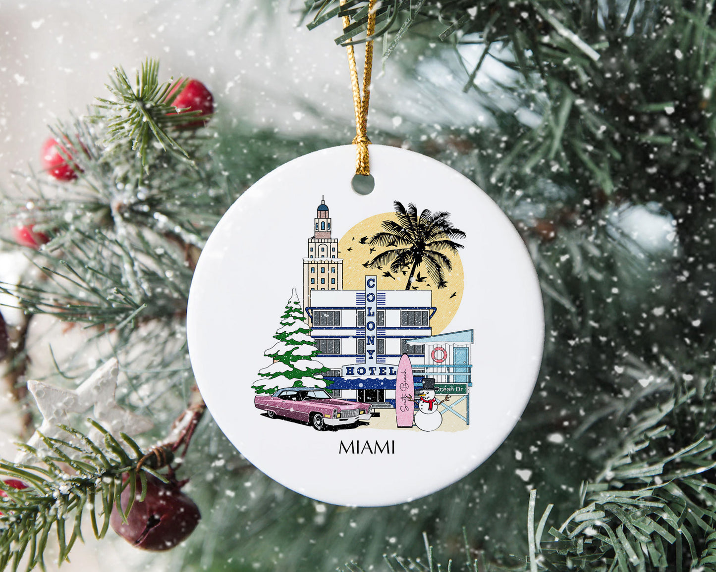 Miami Florida Personalised Christmas Tree Ornament