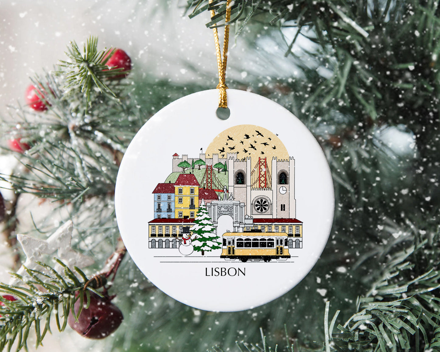 Lisbon, Portugal Personalised Christmas Tree Ornament