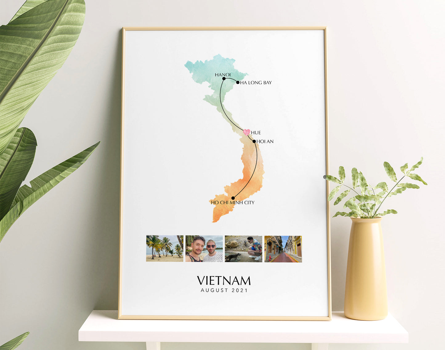 Vietnam Personalised Travel Map Print with Photo Collage