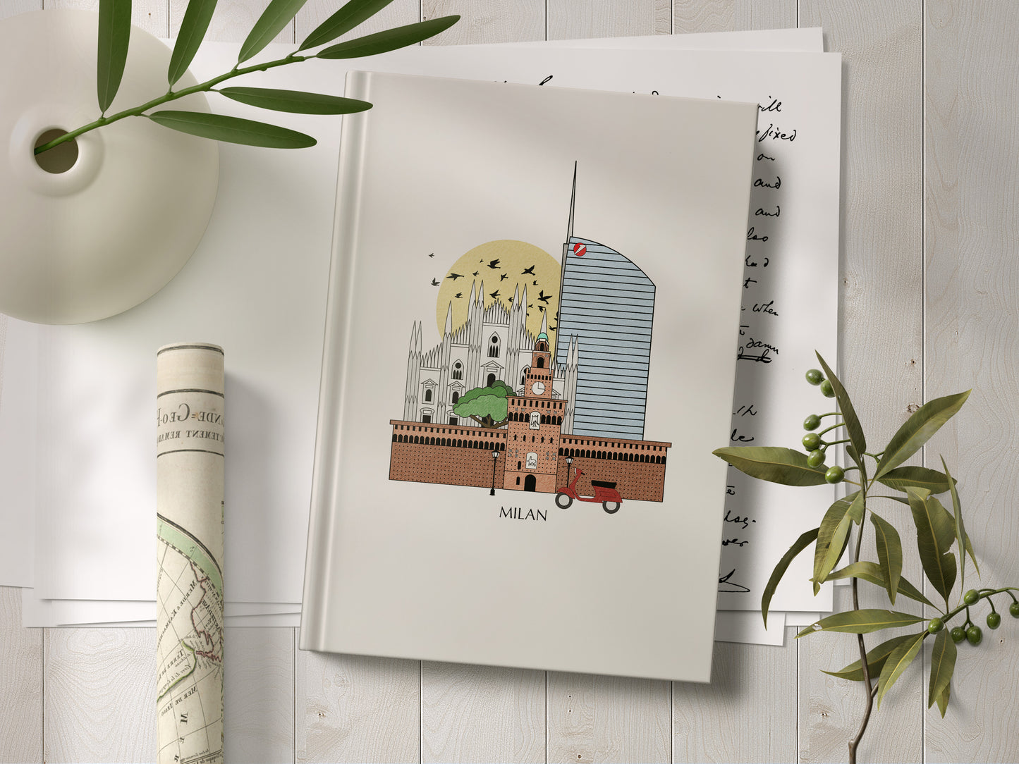 Milan Personalised Illustrated Travel Journal/Notebook