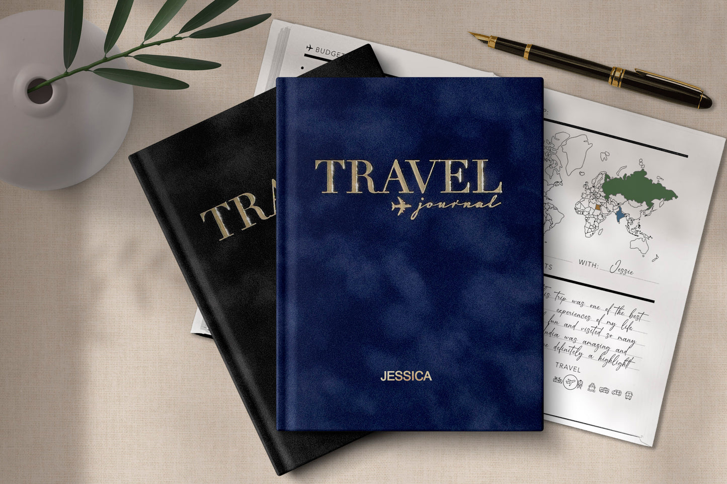 Luxury Velvet Foiled Personalised Travel Journal