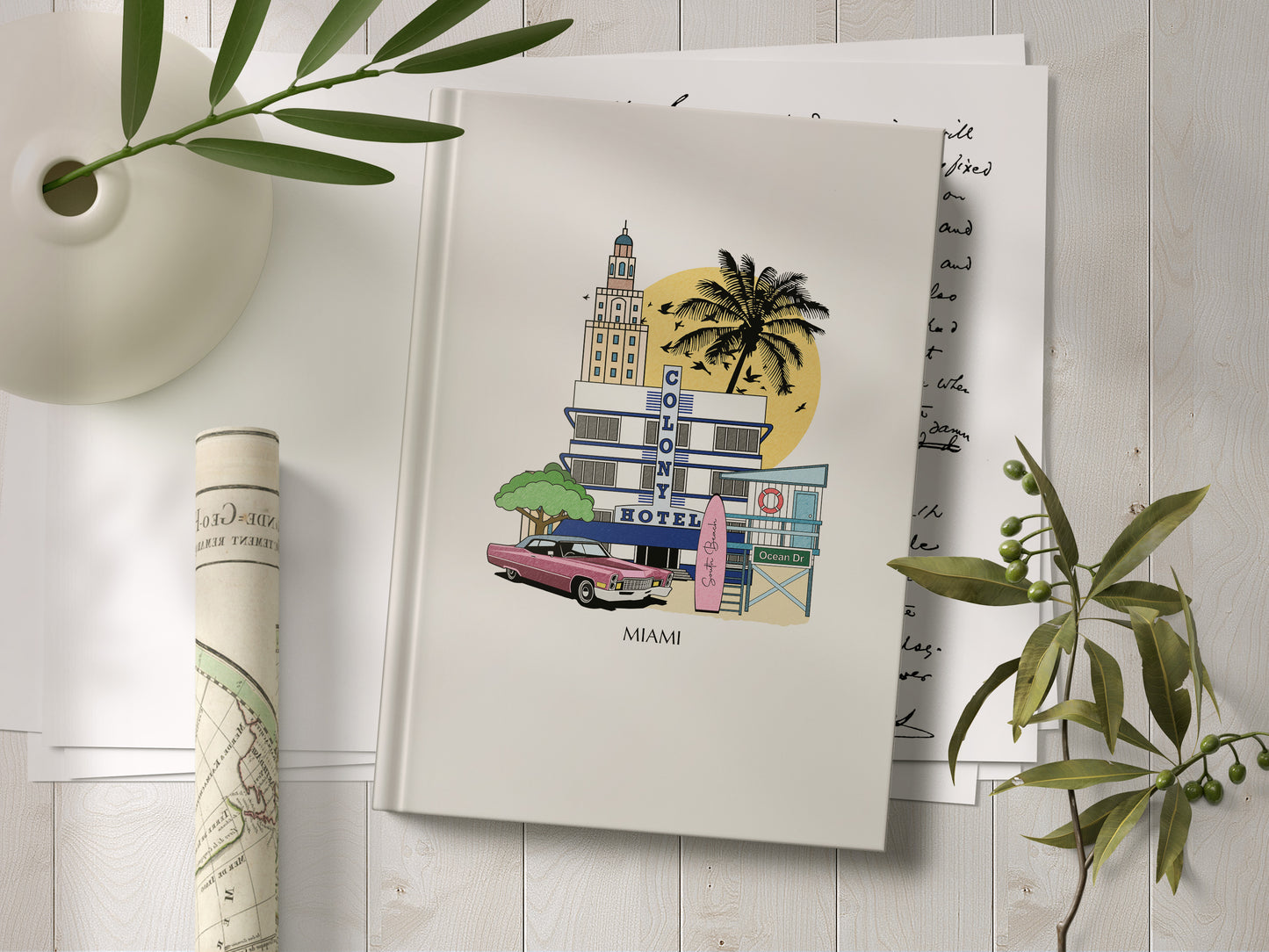 Miami Personalised Illustrated Travel Journal/Notebook
