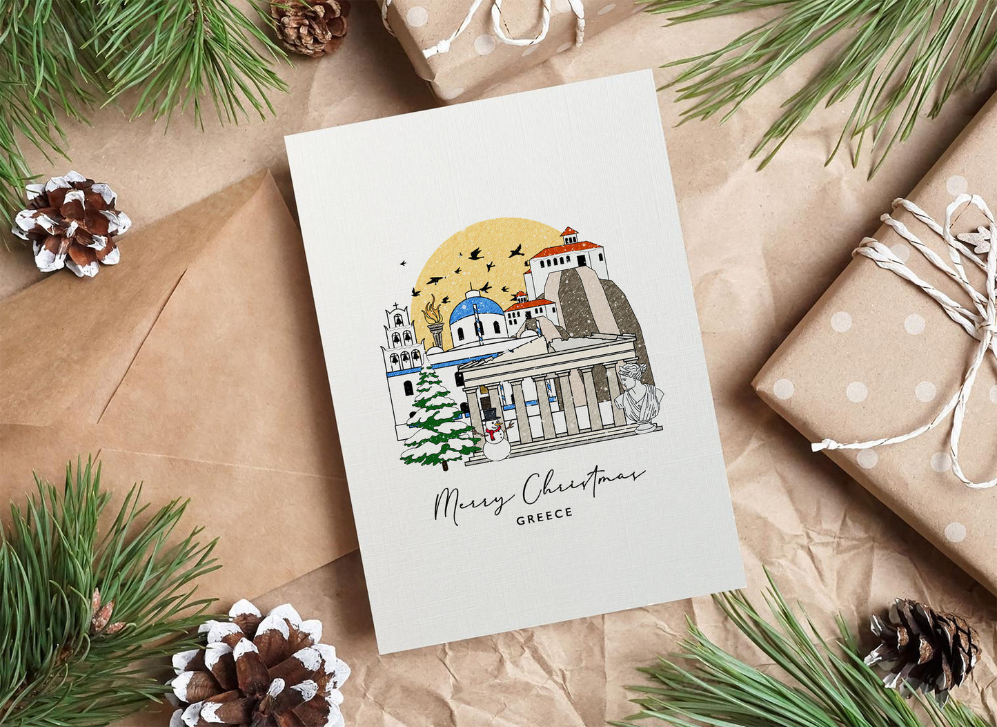 Greece Personalised Christmas/Holiday Greeting Card