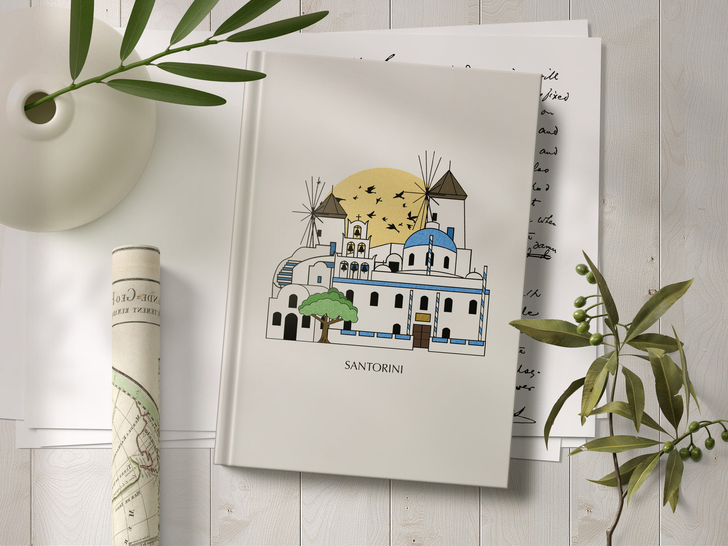 Santorini Personalised Illustrated Travel Journal/Notebook