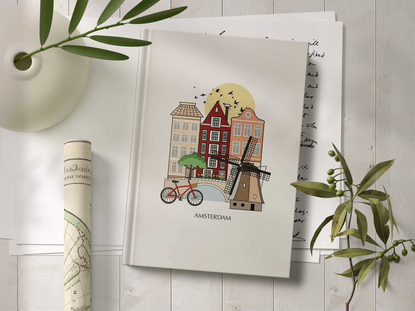 Amsterdam Personalised Illustrated Travel Journal/Notebook