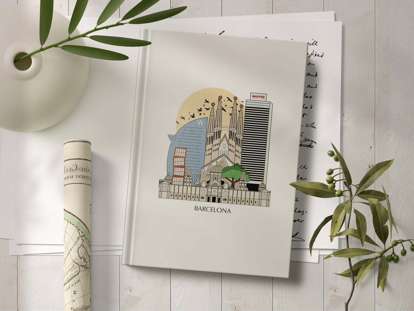 Barcelona Personalised Illustrated Travel Journal/Notebook
