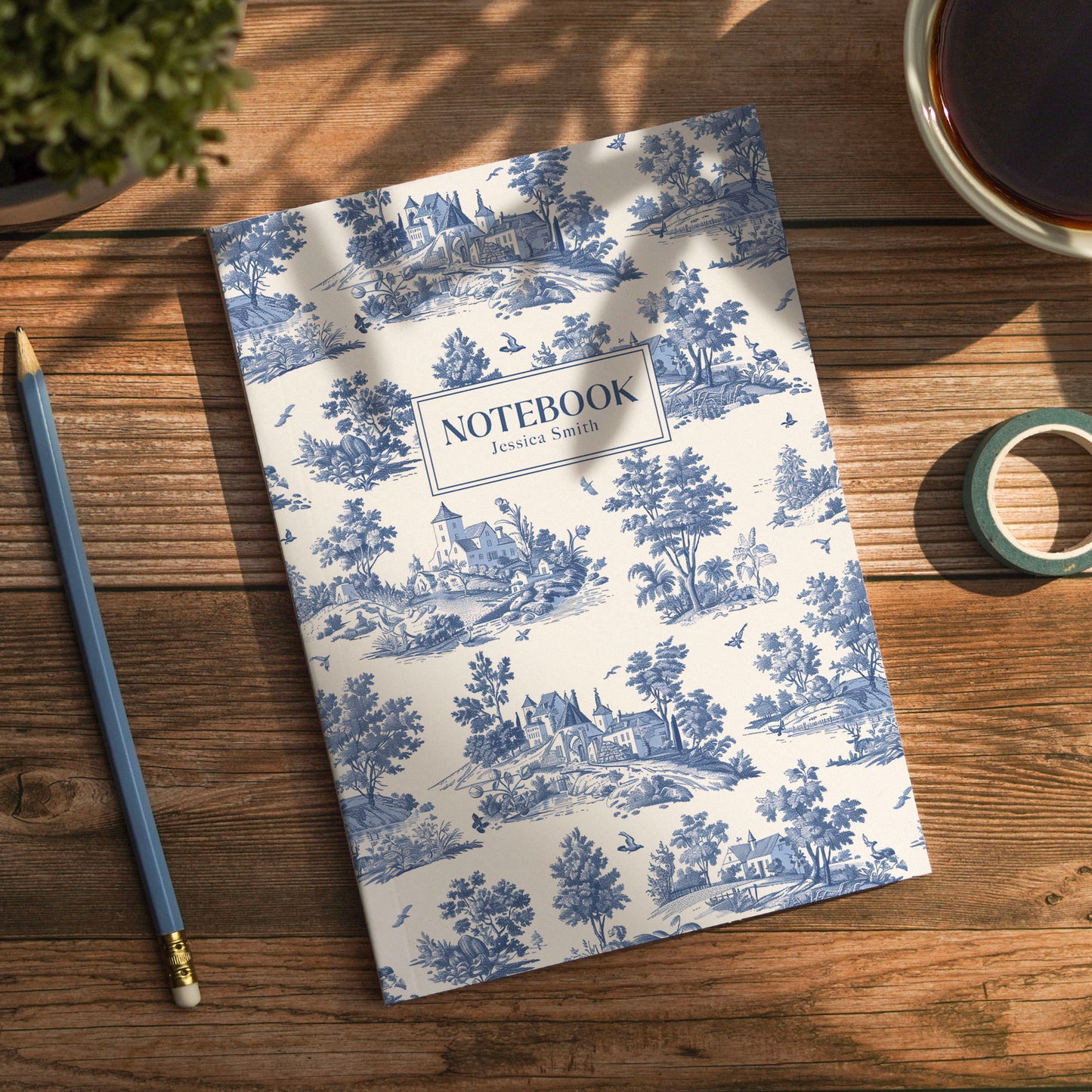 Blue Toile de Jouy Luxury Personalised Notebook/Diary/Journal