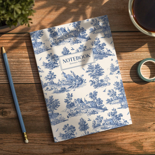 Blue Toile de Jouy Luxury Personalised Notebook/Diary/Journal