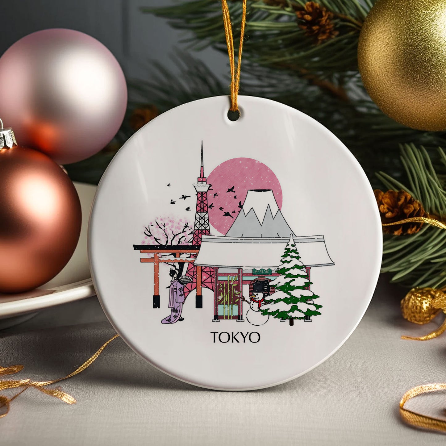 Tokyo Japan Personalised Christmas Tree Ornament