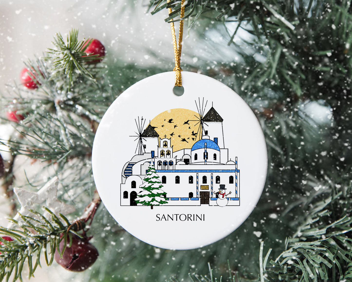 Santorini, Greece Personalised Christmas Tree Ornament