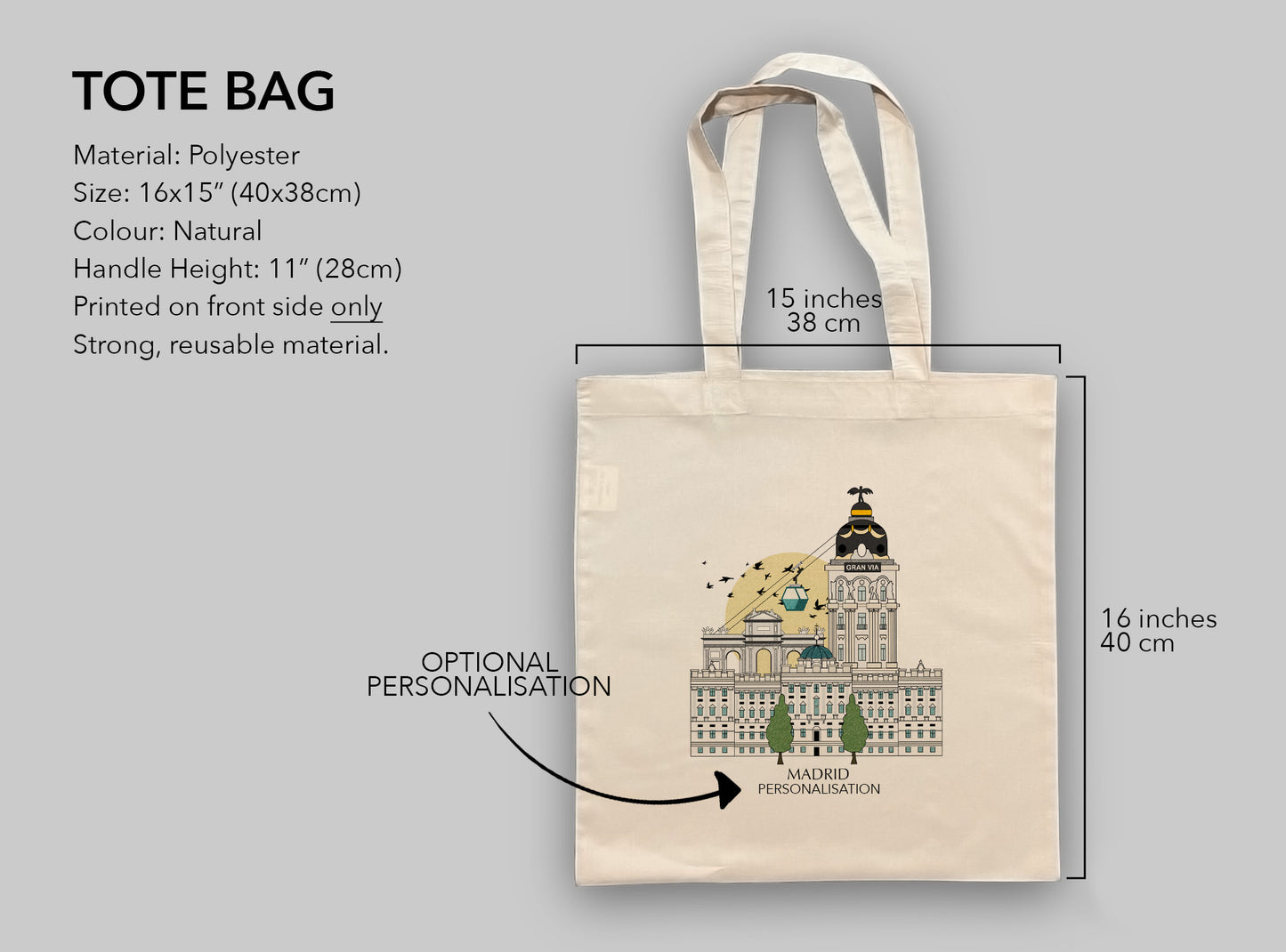 Madrid Spain Personalised Tote Bag