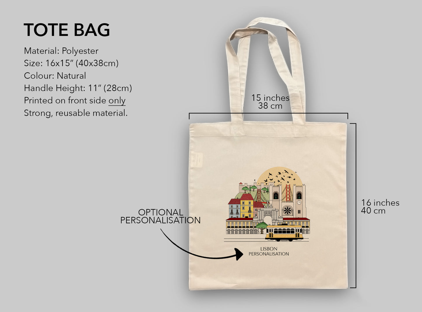 Lisbon Portugal Personalised Tote Bag