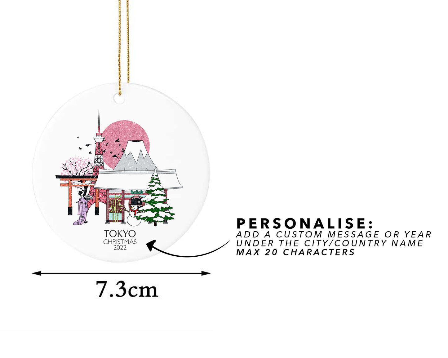 Tokyo Japan Personalised Christmas Tree Ornament