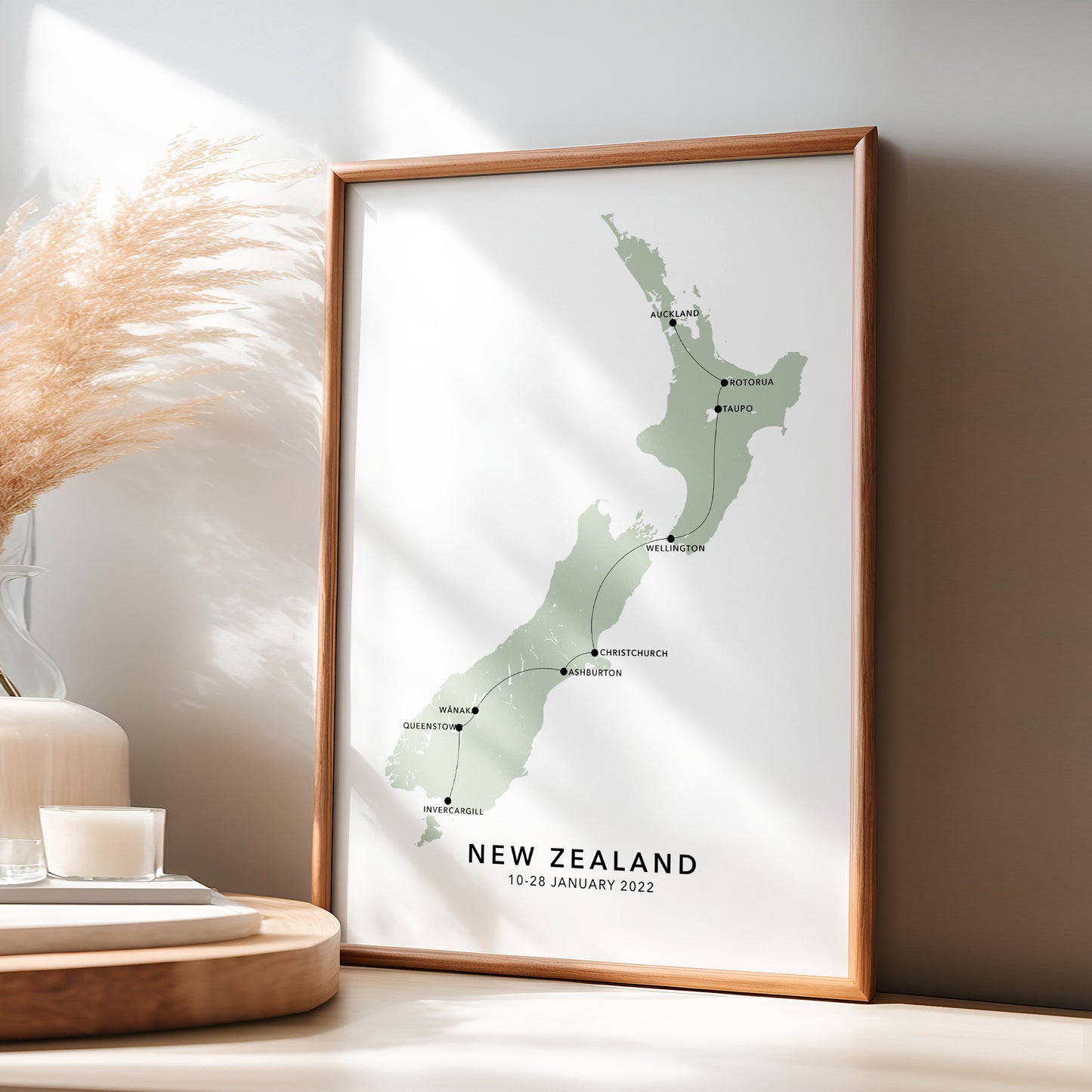 New Zealand Personalised Travel Map Print with Photo Collage