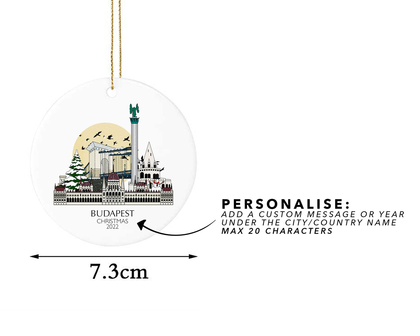Budapest Hungary Personalised Christmas Tree Ornament