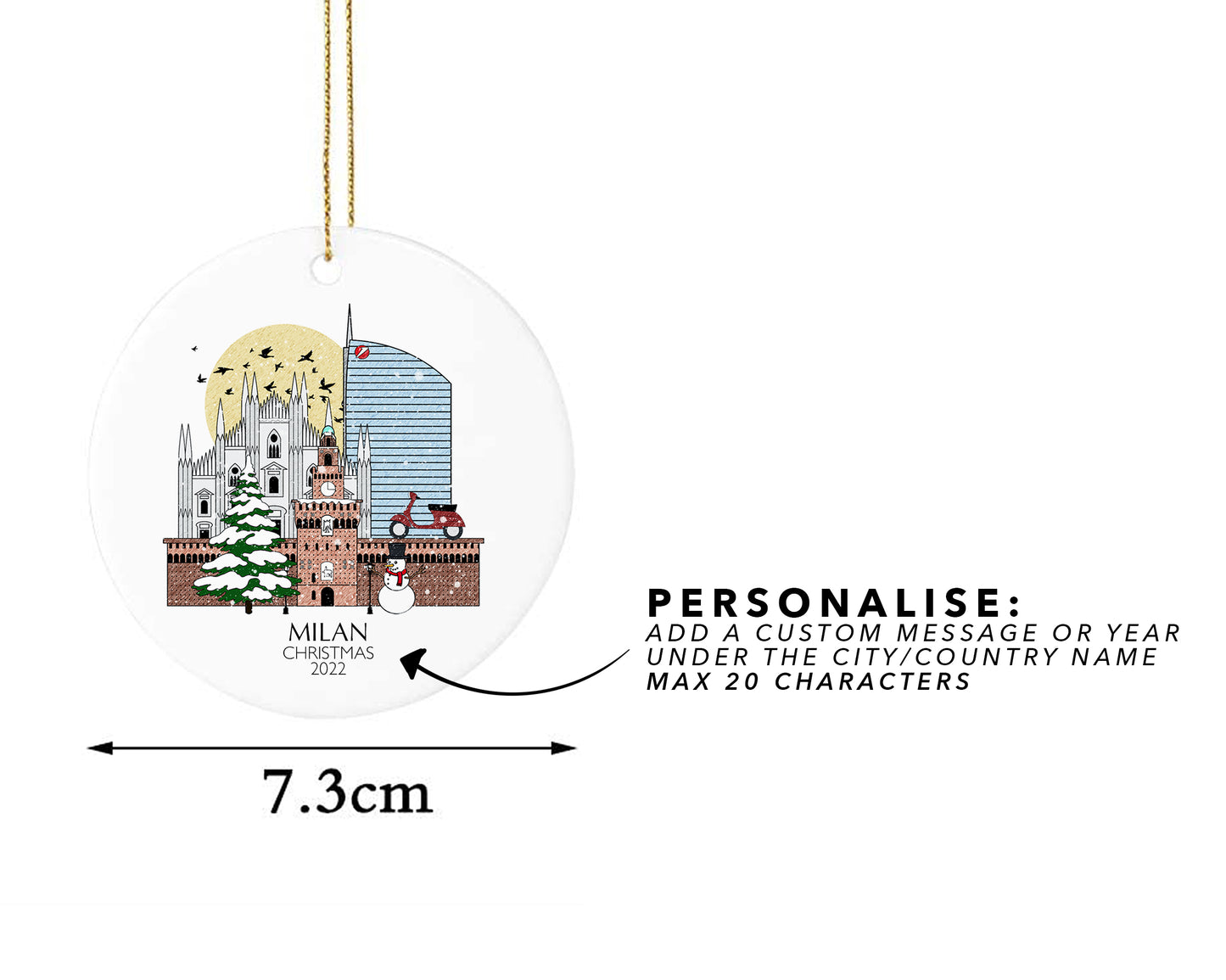 Milan Italy Personalised Christmas Tree Ornament
