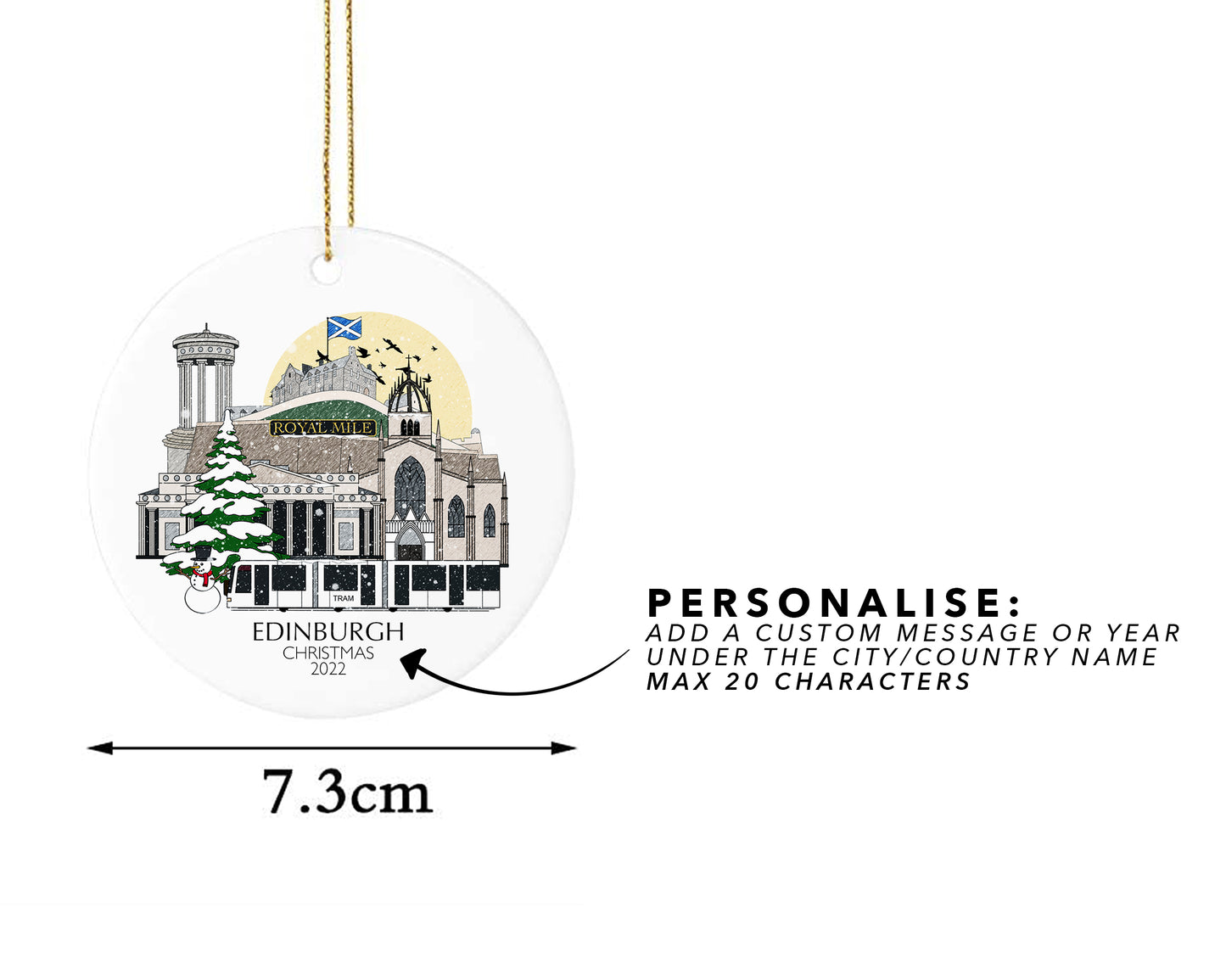 Edinburgh Scotland Personalised Christmas Tree Ornament