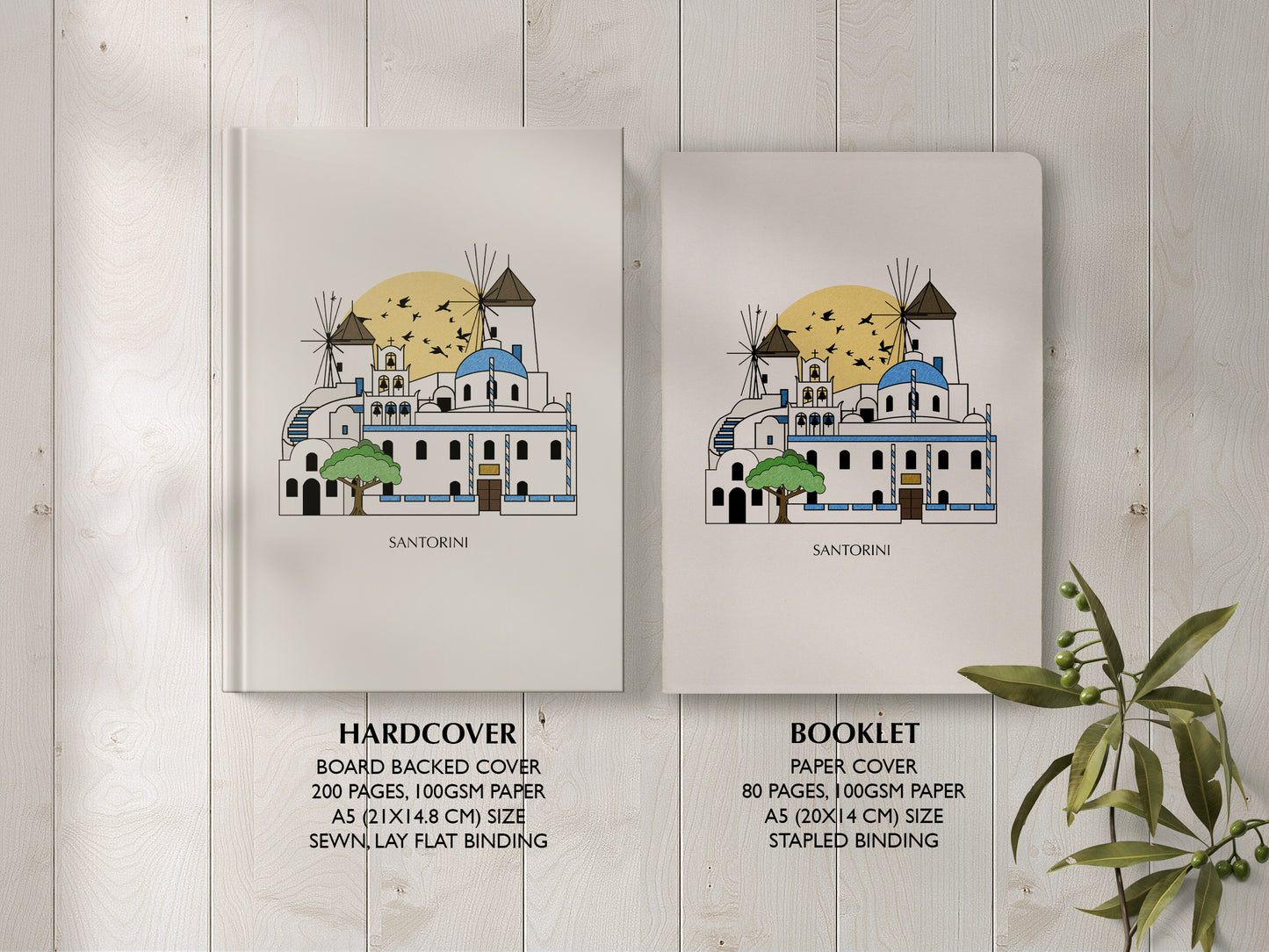 Santorini Personalised Illustrated Travel Journal/Notebook