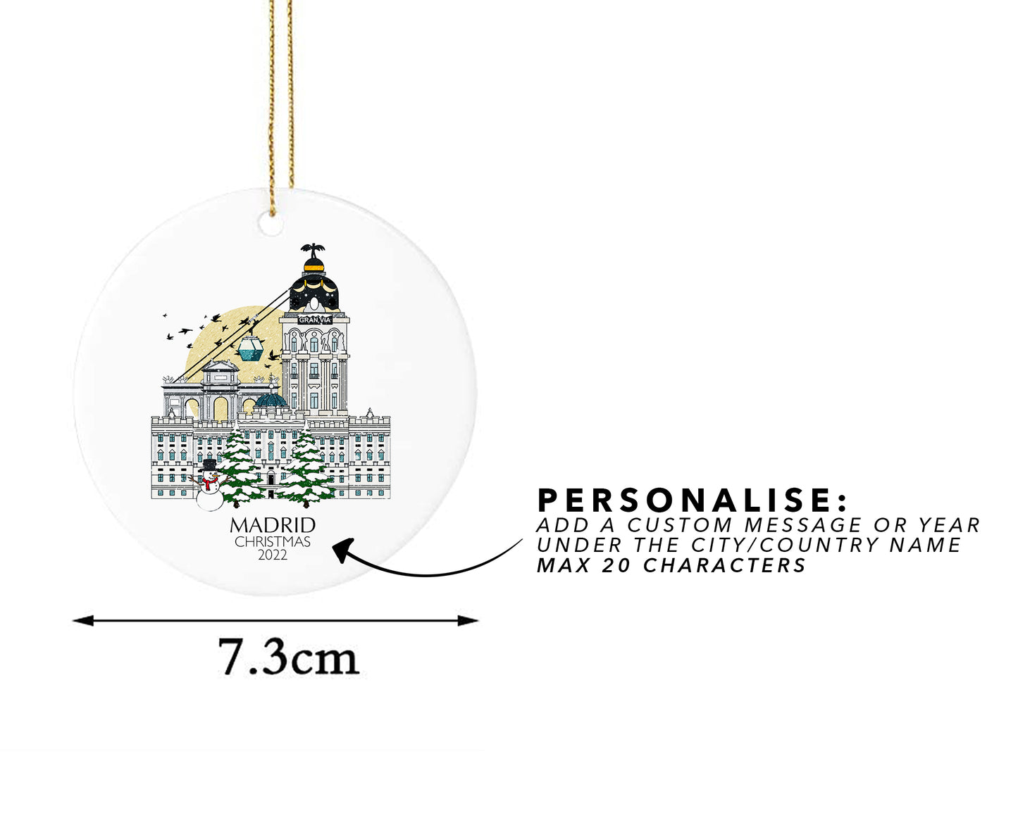 Madrid Spain Personalised Christmas Tree Ornament