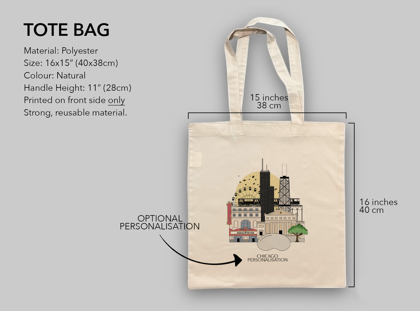 Chicago Illinois Personalised Tote Bag
