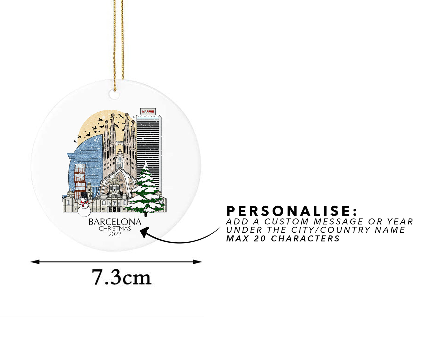 Barcelona Spain Personalised Christmas Tree Ornament