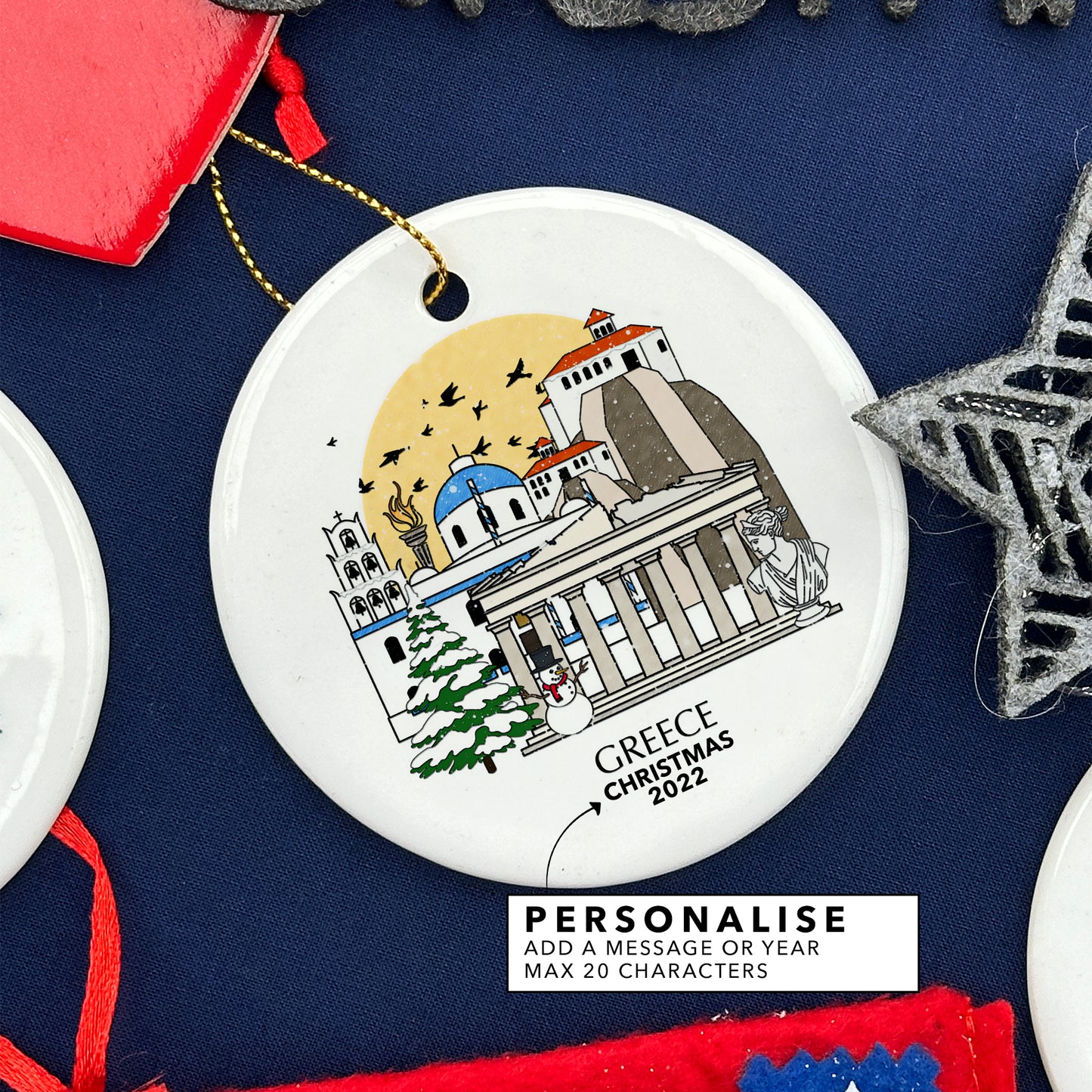 Greece Personalised Christmas Tree Ornament