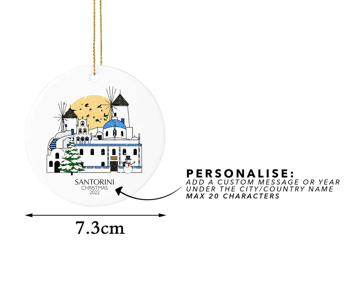 Santorini, Greece Personalised Christmas Tree Ornament