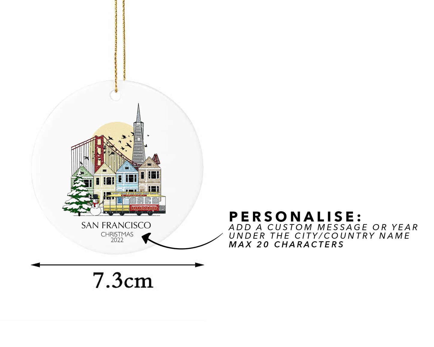 San Francisco California Personalised Christmas Tree Ornament