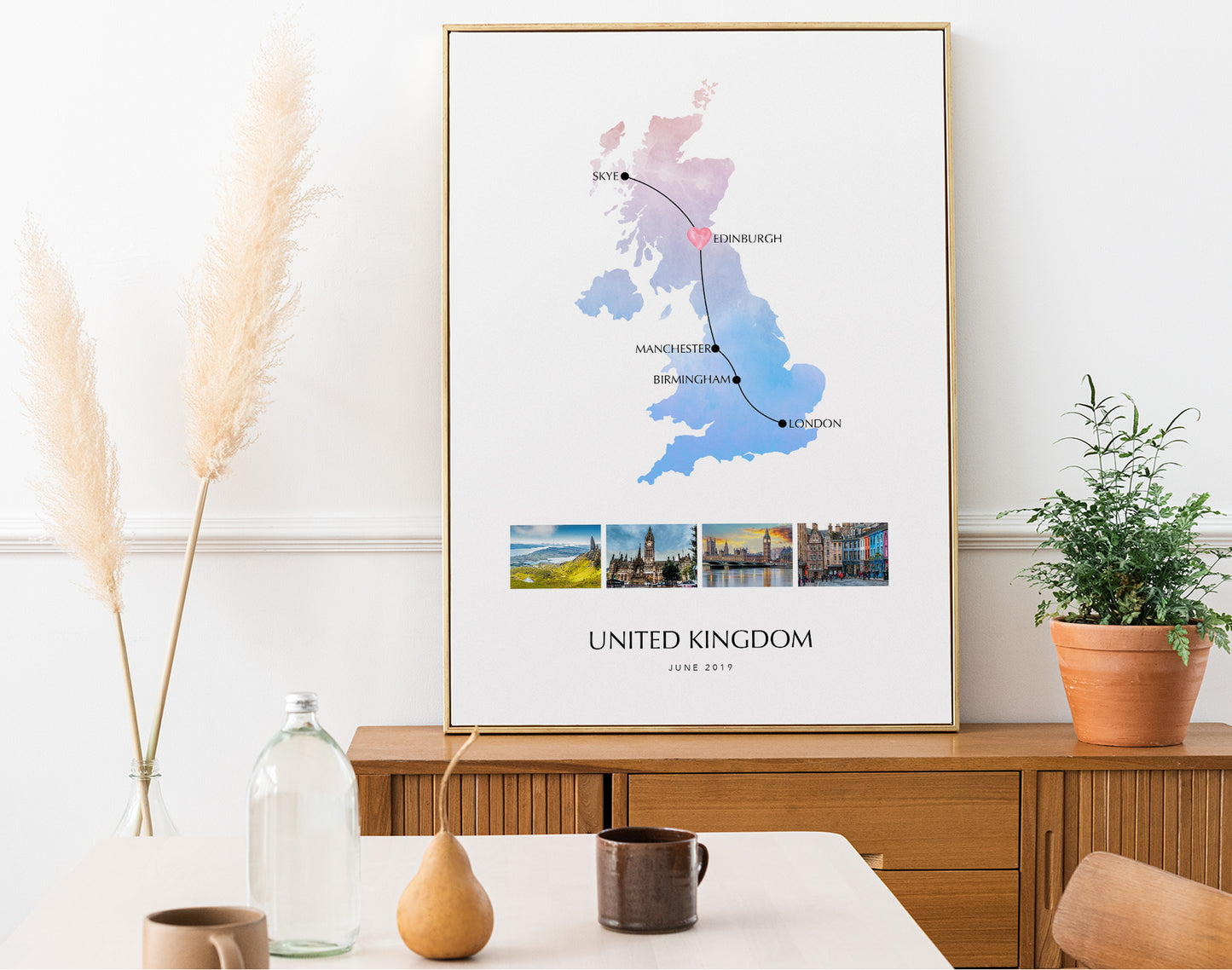 United Kingdom Personalised Travel Map Print with Photo Collage