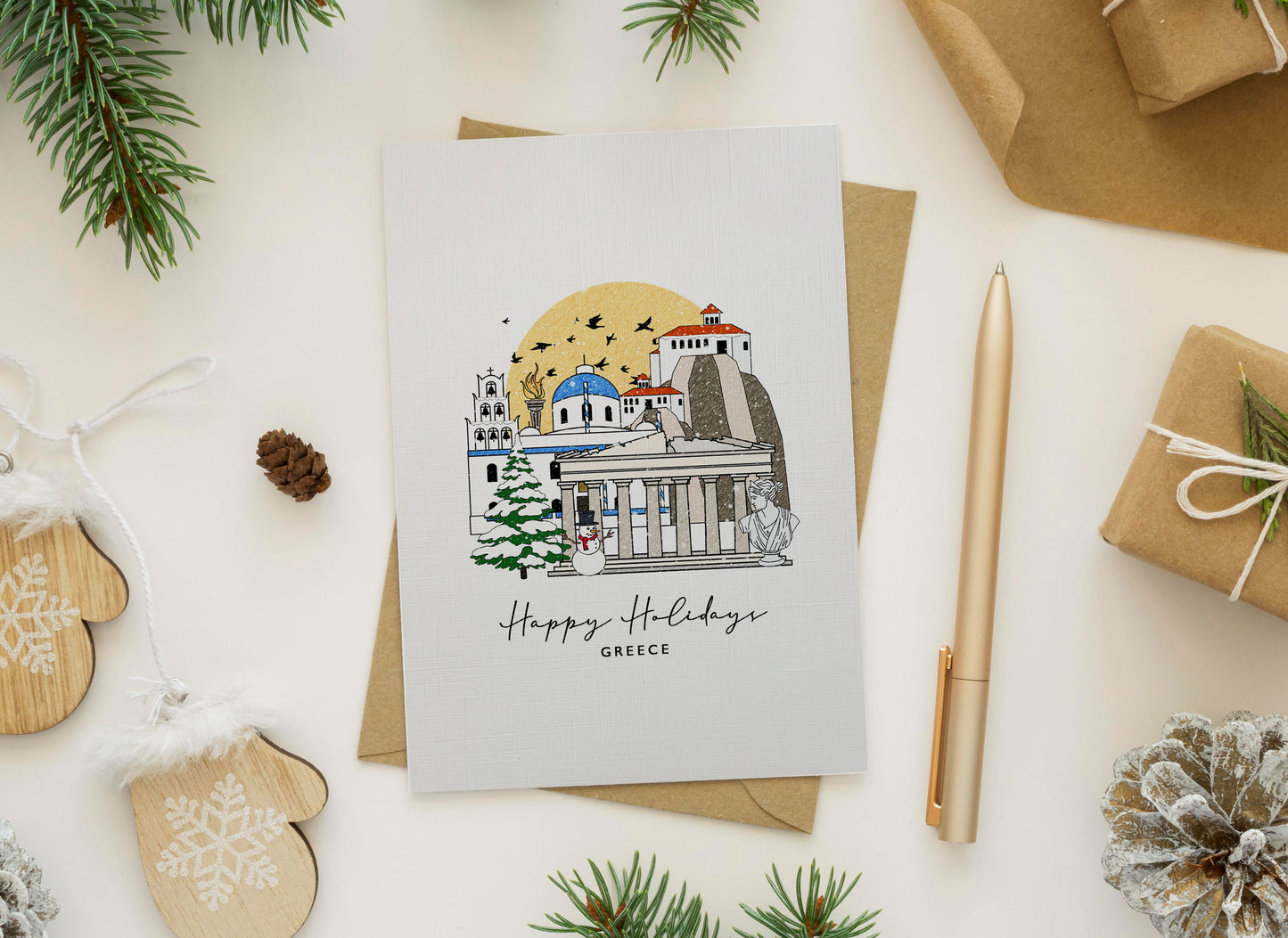 Greece Personalised Christmas/Holiday Greeting Card