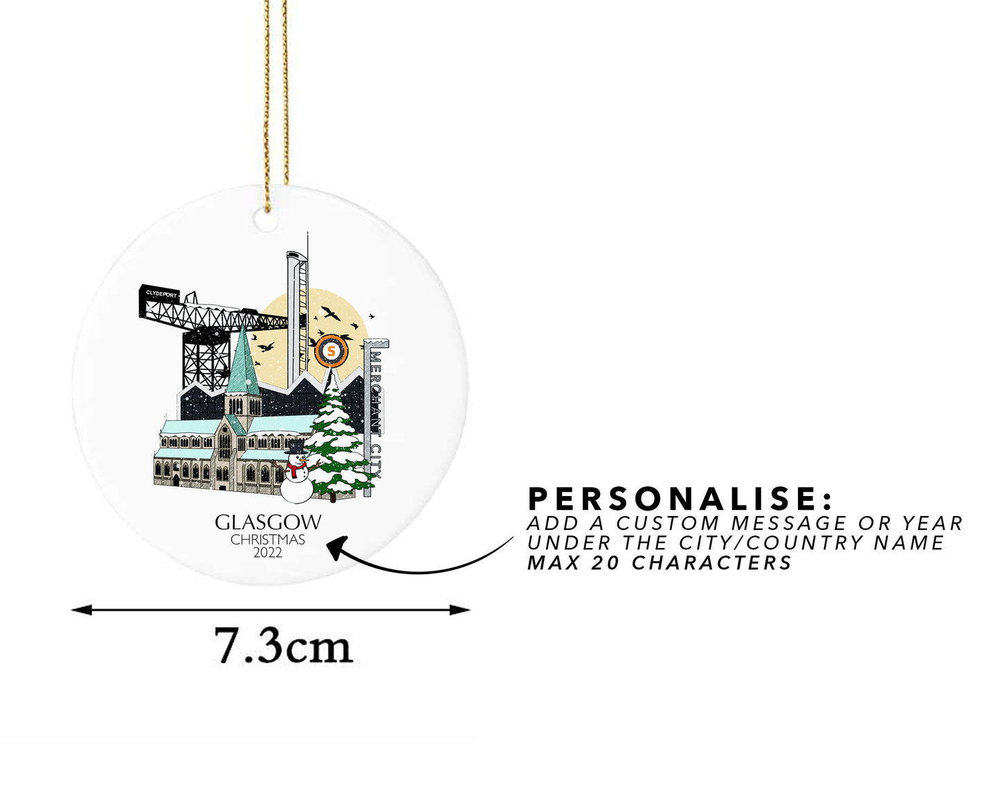 Glasgow Scotland Personalised Christmas Tree Ornament