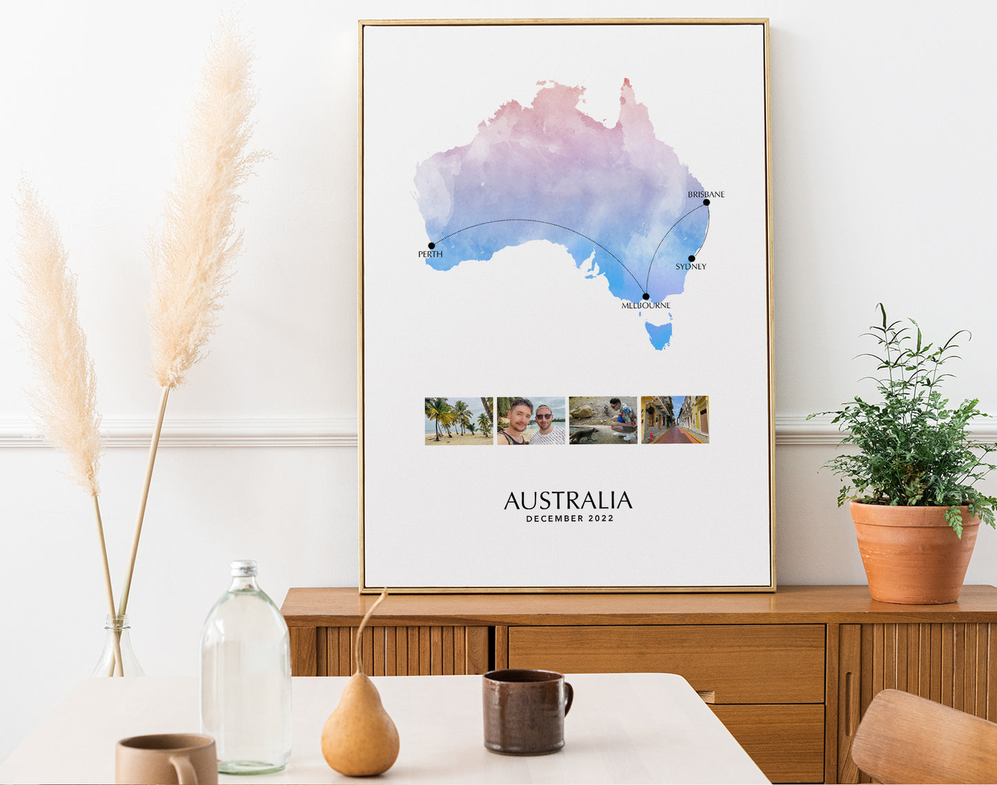 Australia Personalised Travel Map Print with Photo Collage
