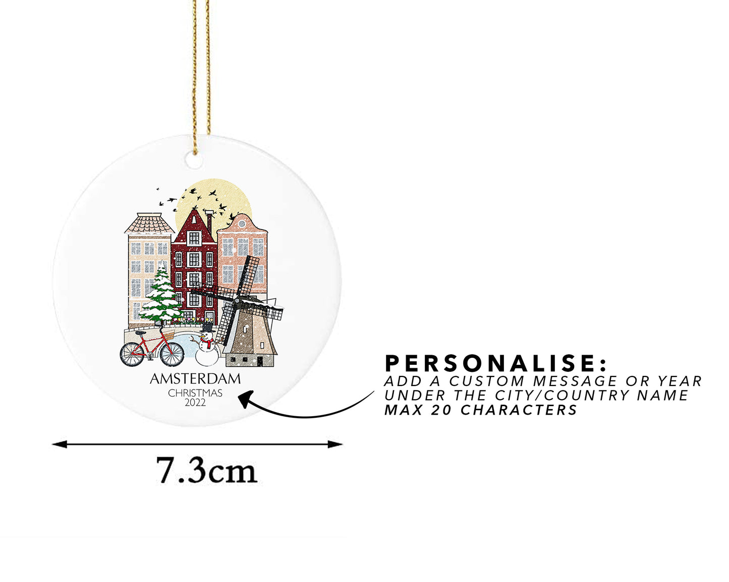 Amsterdam Netherlands Personalised Christmas Tree Ornament