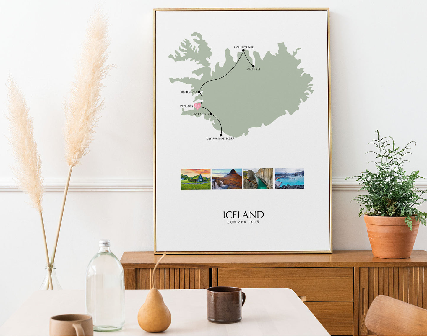Iceland Personalised Travel Map Print with Photo Collage