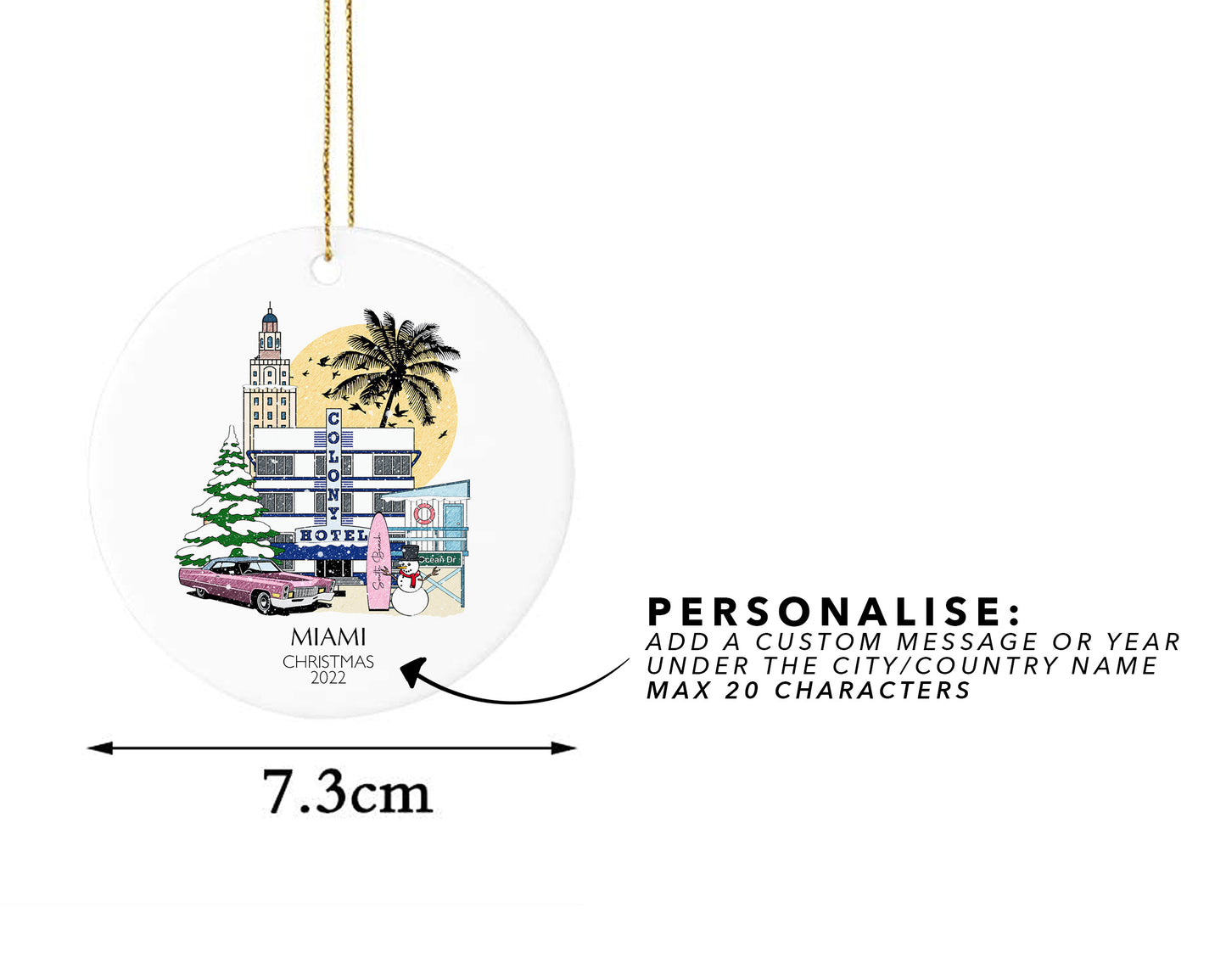 Miami Florida Personalised Christmas Tree Ornament