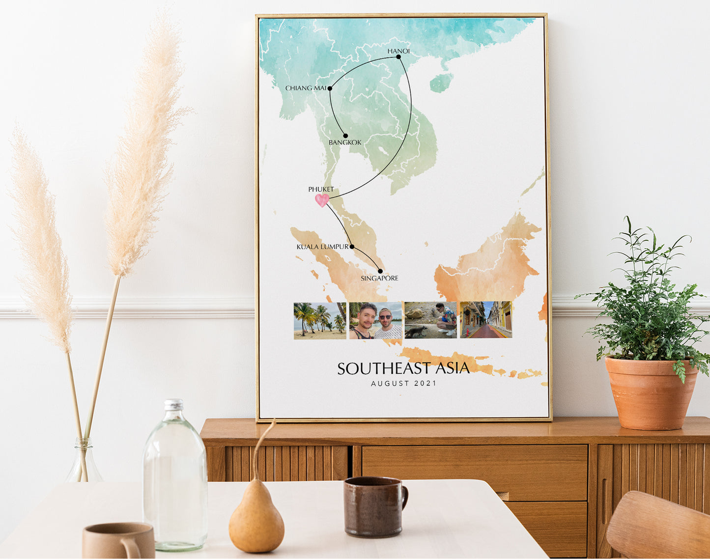 South East Asia Personalised Travel Map Print with Photo Collage