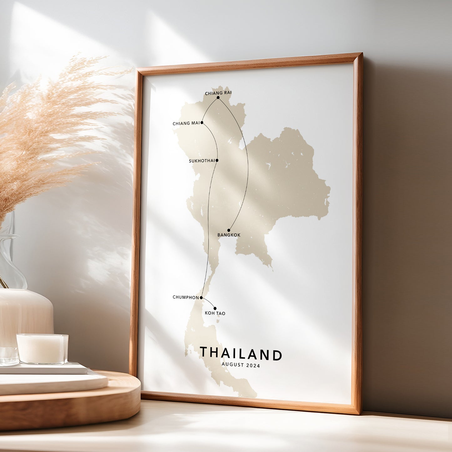 Thailand Personalised Travel Map Print with Photo Collage
