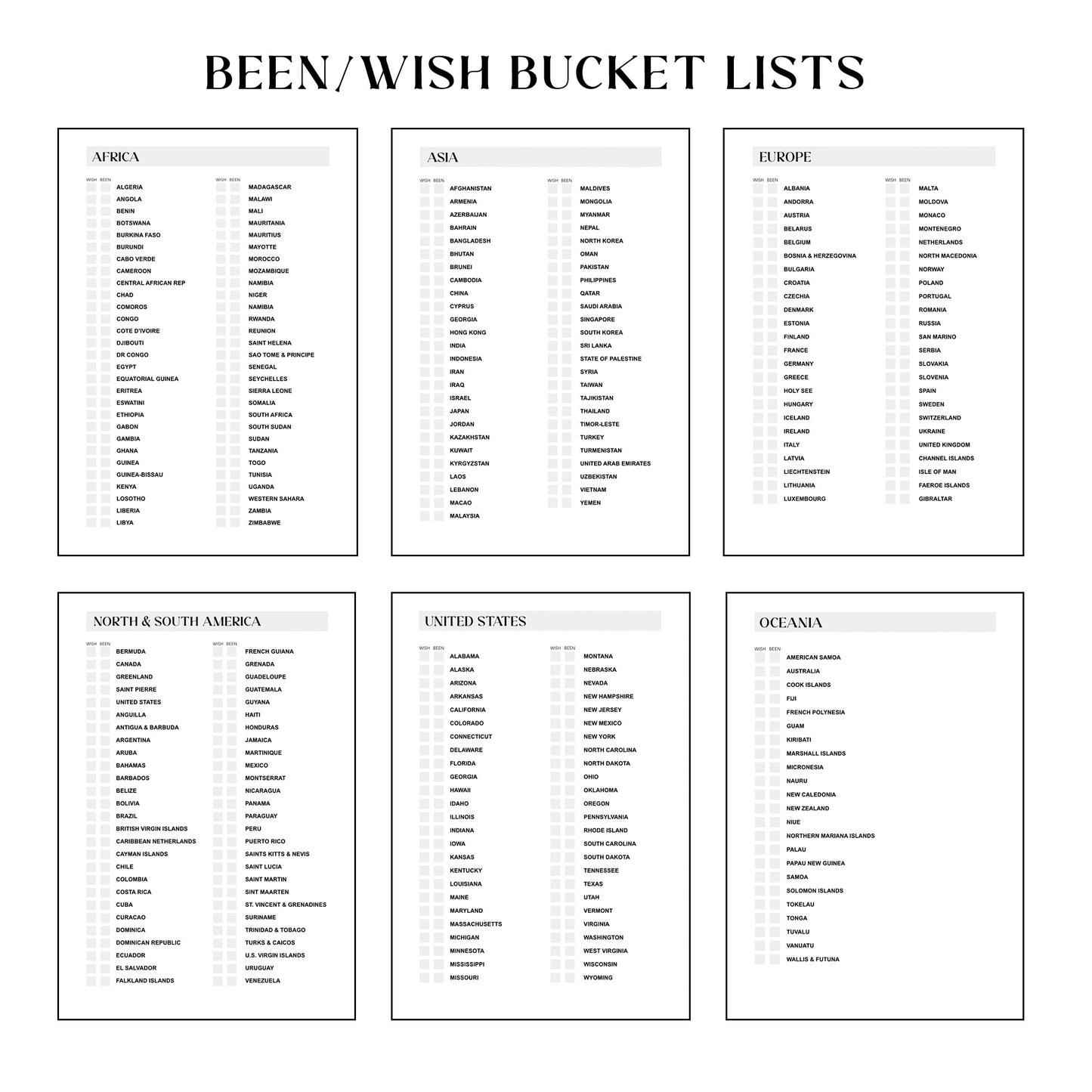 Been/Bucket List & Been Map Ultimate Travel Journal Insert