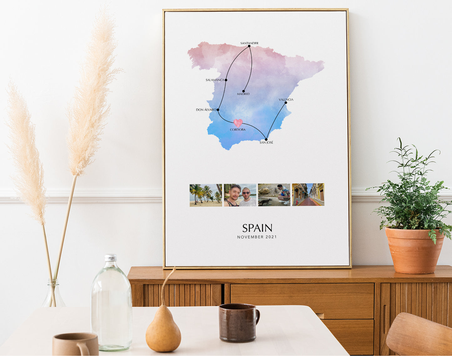Spain Personalised Travel Map Print with Photo Collage