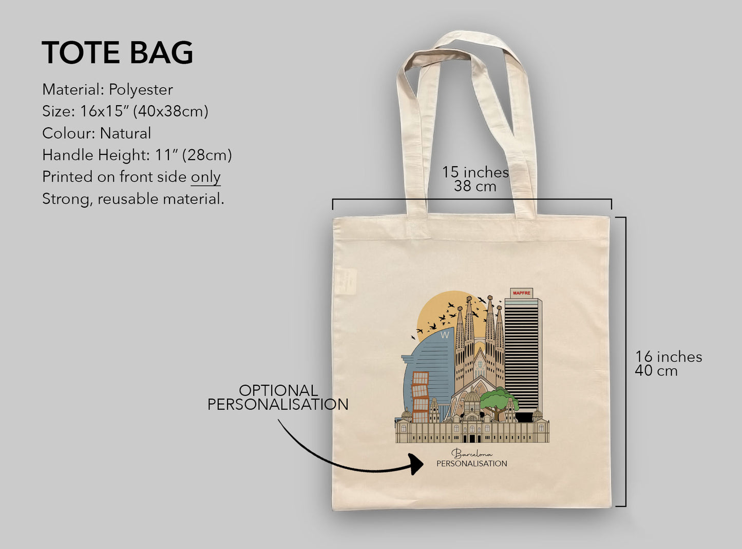 Barcelona Spain Personalised Tote Bag