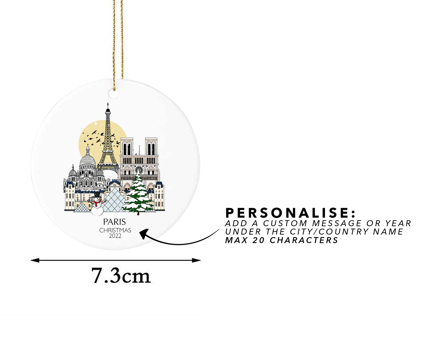 Paris France Personalised Christmas Tree Ornament