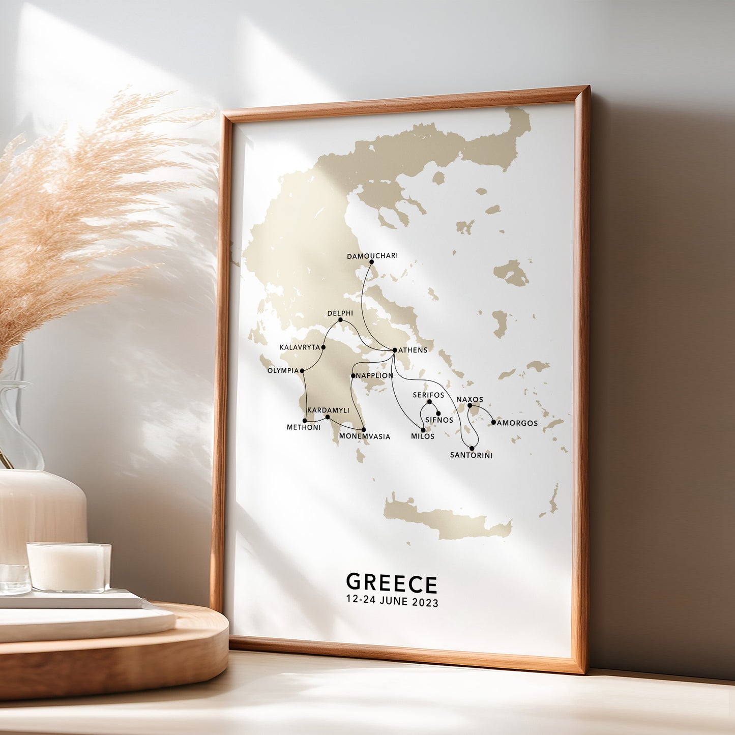 Greece Personalised Travel Map Print with Photo Collage