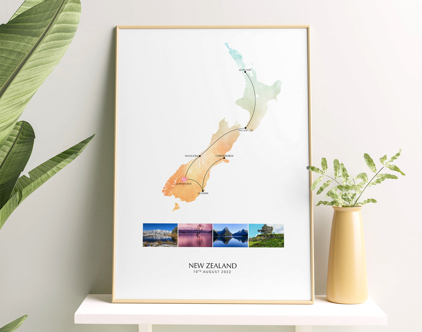 New Zealand Personalised Travel Map Print with Photo Collage